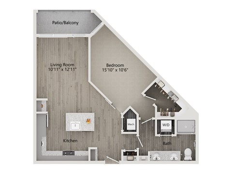 Floor plan for 1 bed, 1 bath, 788 sqft